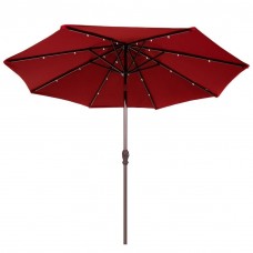 Abba Patio 9-Ft Round Patio Umbrella with 24 Solar Powered LED Lights, Push Button Tilt and Crank, Dark Red   565564083